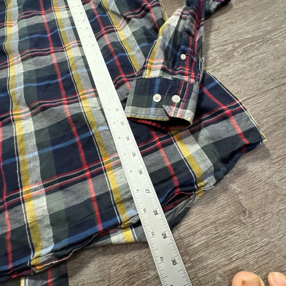 Banana Republic Shirt Men‎ M Cotton Untucked Slim Fit Plaid Preppy OCBD Minimal